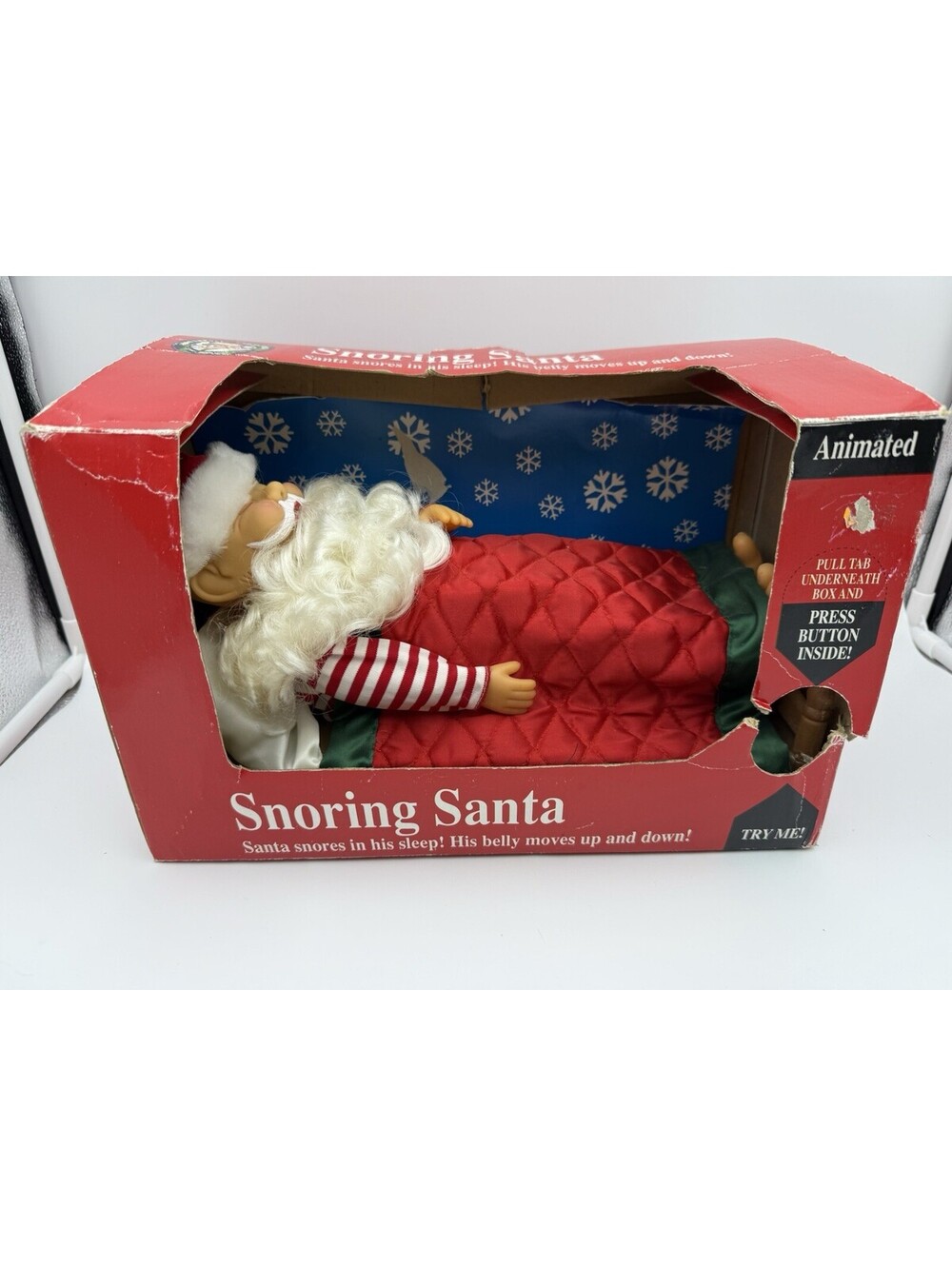 MINT NOS 1993 Gemmy Snoring Santa Animated Christmas Sleeping In Box 12622
